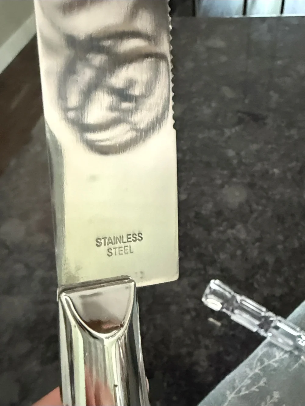 Vintage Clear Lucite Handle Stainless Steel Bread & Serving Knife Set